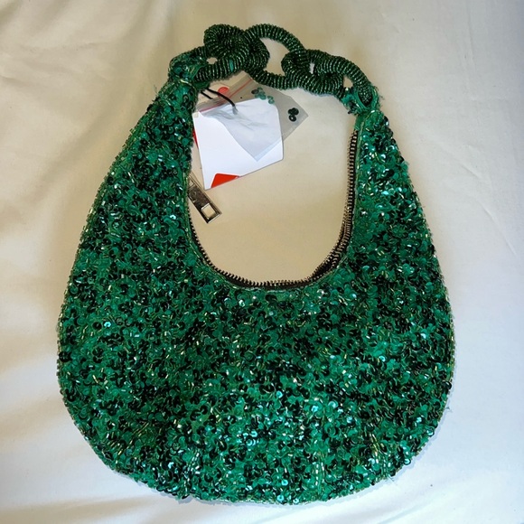 Viral ZARA Beaded and embellished deep green and black evening purse NWT - Picture 2 of 8